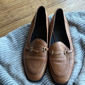 Brown Leather Loafers with Gold Accents